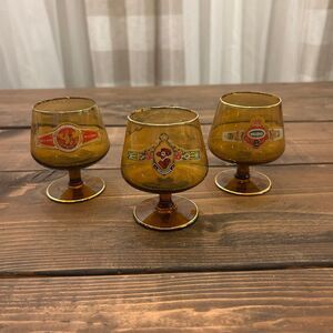 Set of 3 Vintage Willem II Holland Amber Glass Brandy Snifters